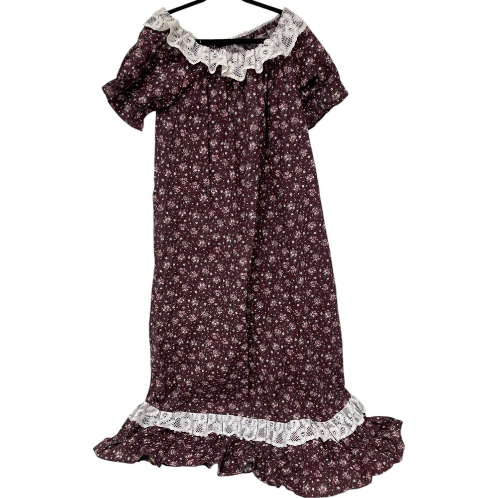 Vtg Handmade Floral Lace Trim Maxi XL‎ Dress Cottagecore Ruffle Crochet Modest - Picture 7 of 10